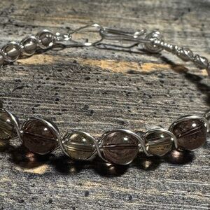 Elegant Silver and Genuine Smokey Quartz Beaded Bracelet